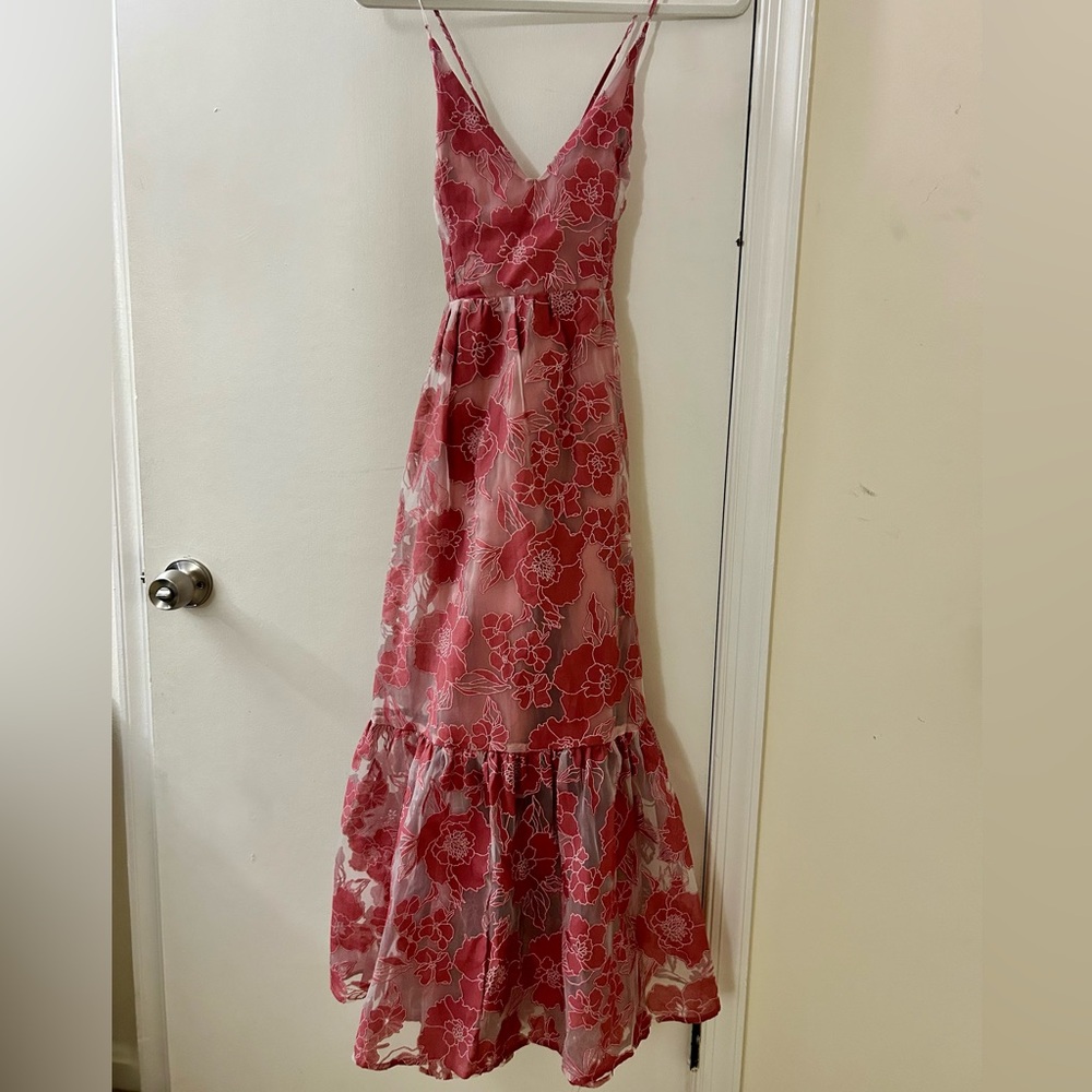 Lulu's Feeling Like Forever Rose Jacquard Organza Lace-Up Midi Dress